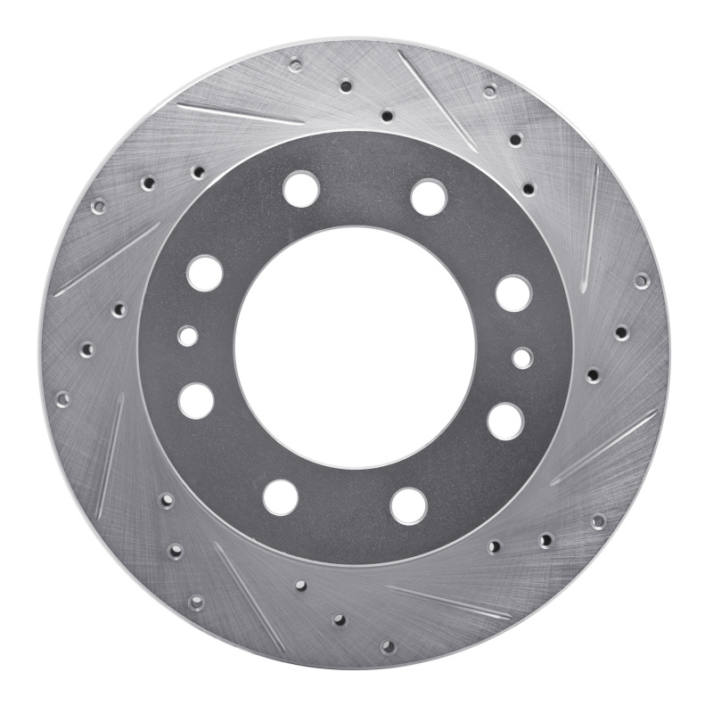 Cadillac DeVille Brake Rotor (1) - Front Right - R1 Concepts - Drilled & Slotted - Silver - `99-`20